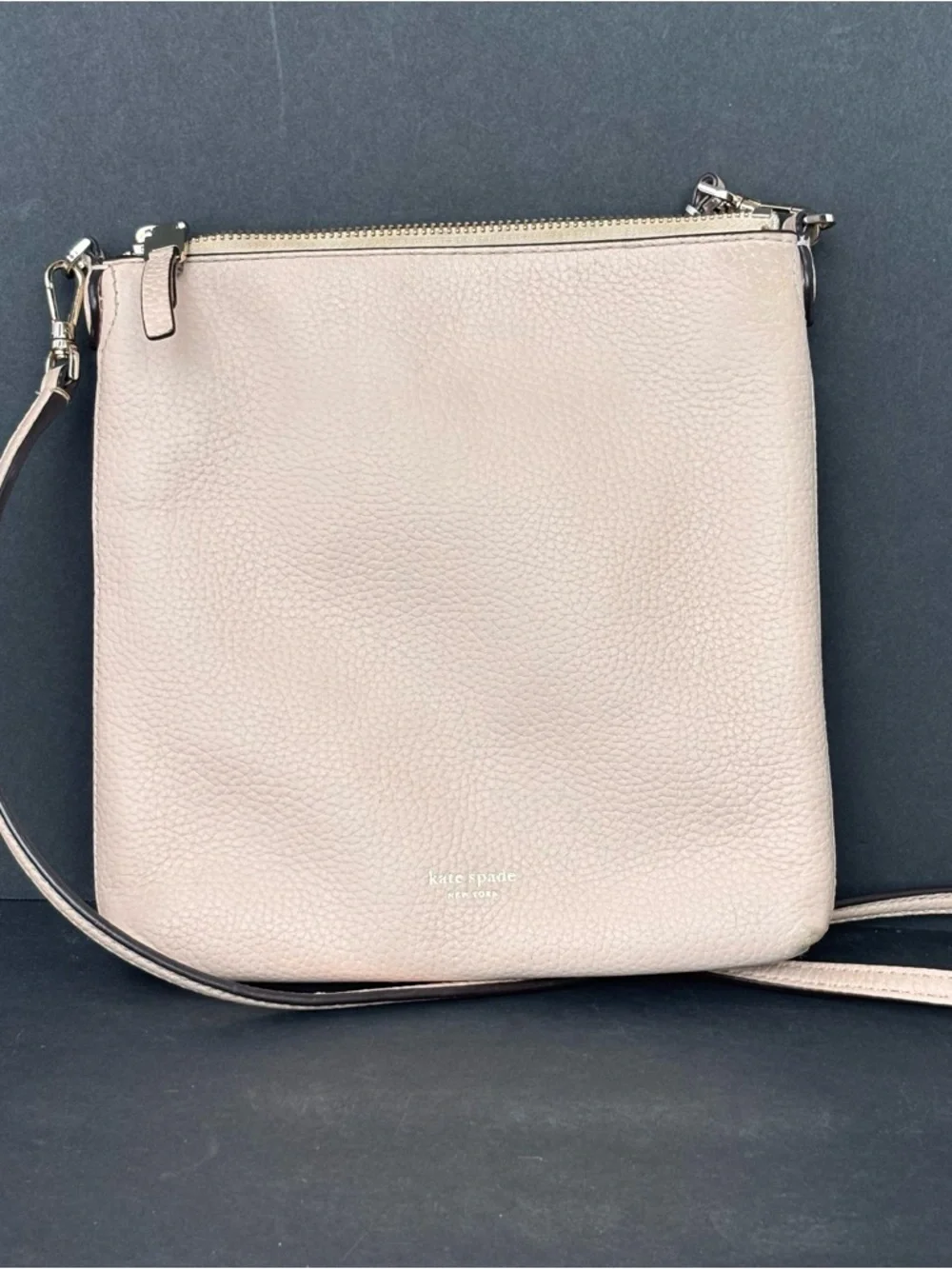 Kate Spade Polly Small Swing Pack Neutral Pink Pebbled Leather Crossbody Bag.